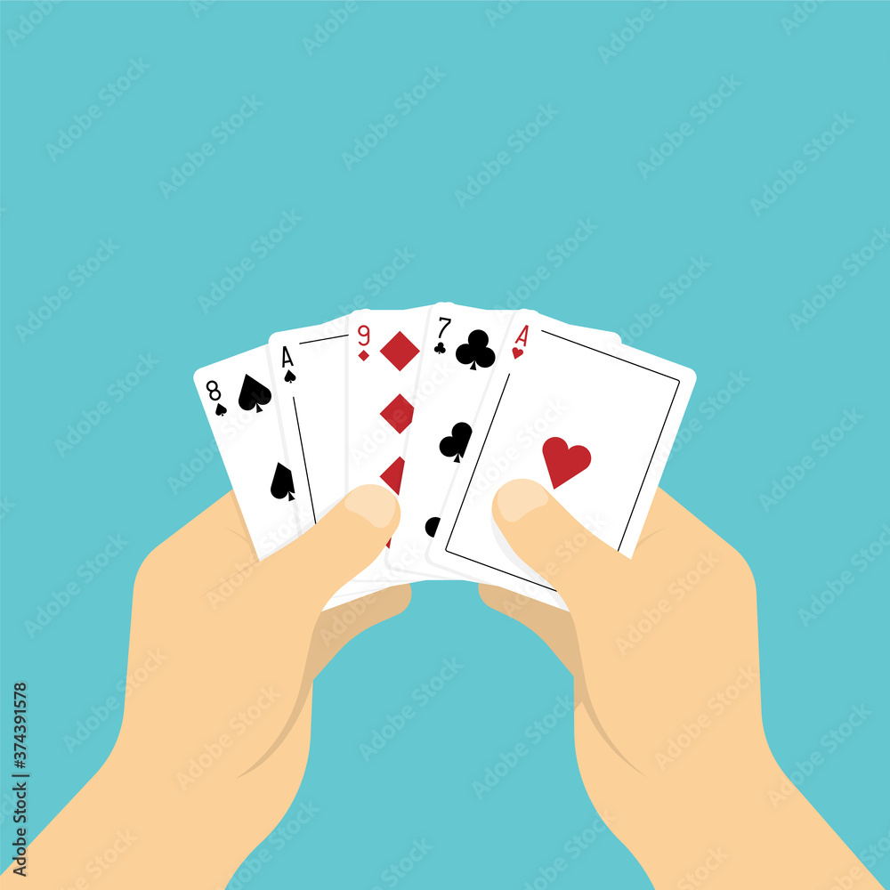 Playing cards in hand. Vector illustration in flat style Stock Vector