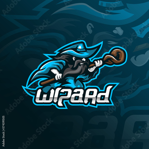 wizard mascot logo design vector with modern illustration concept style for badge, emblem and t-shirt printing. wizard illustration for sport team.