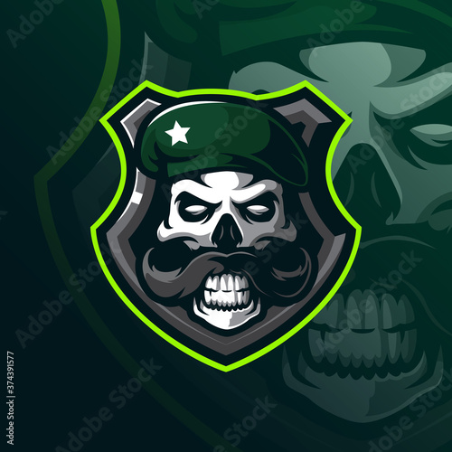 skull mascot logo design vector with modern illustration concept style for badge, emblem and tshirt printing. skull head military illustration for sport and esport team.