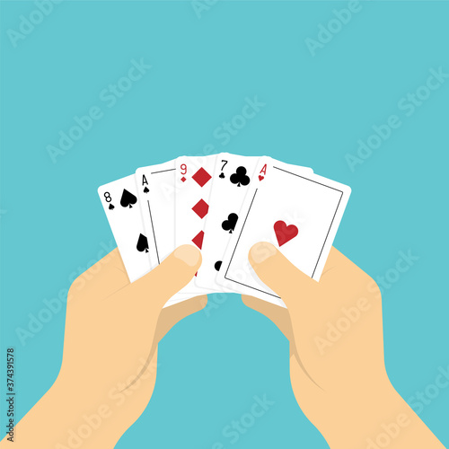 Playing cards in hand. Vector illustration in flat style