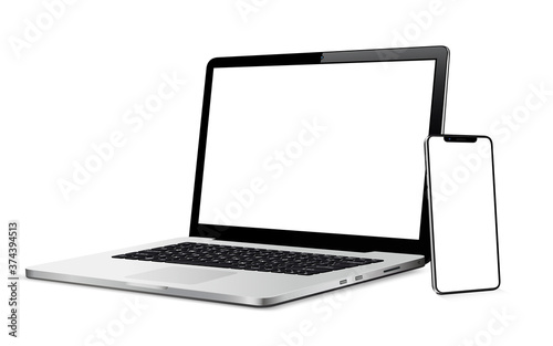 Modern smart phone and laptop with blank touch screen