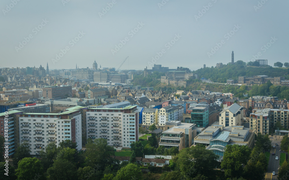 Edinburgh city top view on a foggy day, Scotland