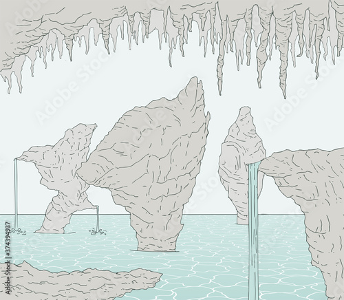 Design of lake in cavern illustration