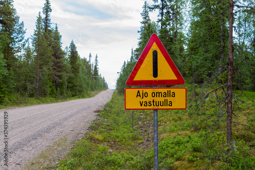 Finnish road warning sign. Bad road ahead.