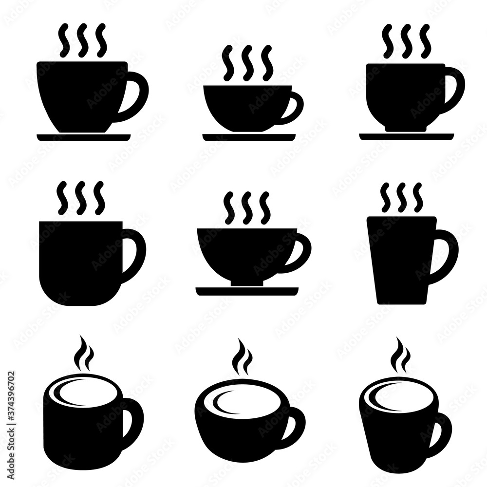 Obraz premium Tea and coffee cup icon, coffee shop logo isolated on white background
