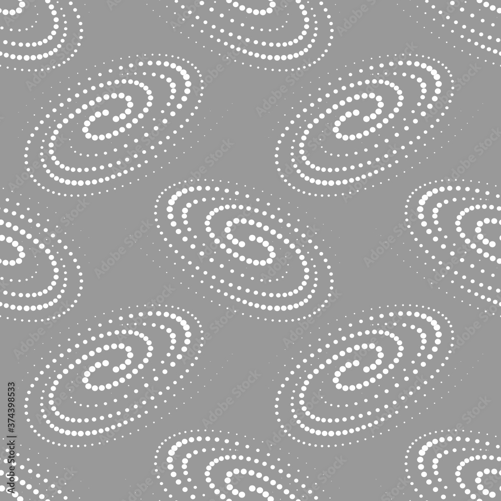 Vector geometric texture. Monochrome repeating pattern with dotted spirals. Vector geometric texture. Monochrome repeating pattern with dotted spirals.