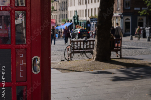 A phone red booth on the streets of Edinb