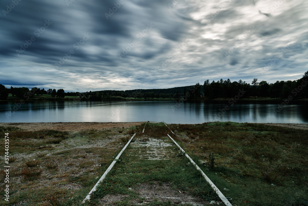 Naklejka premium Docks at Bostadvannet. A quite place just outside the city of Oslo, Norway