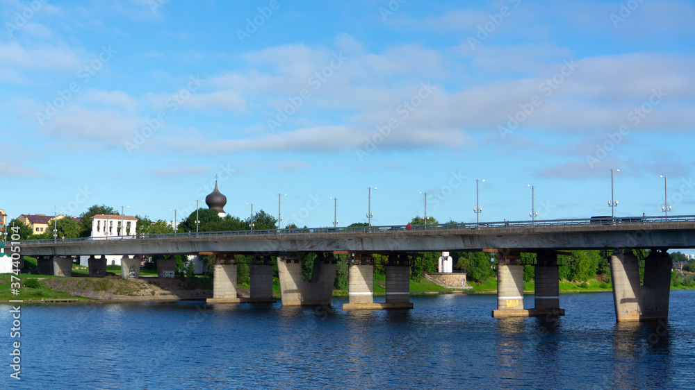 View of the Olginsky bridge on a sunny day. 