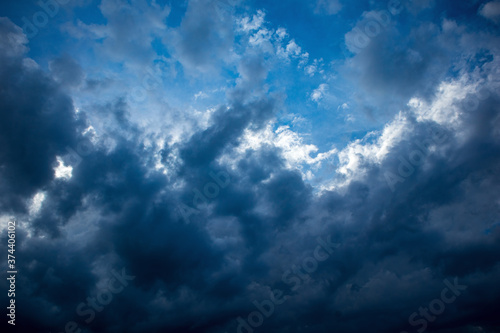 dramatic sky with flying dark clouds, overcast sky before a rain