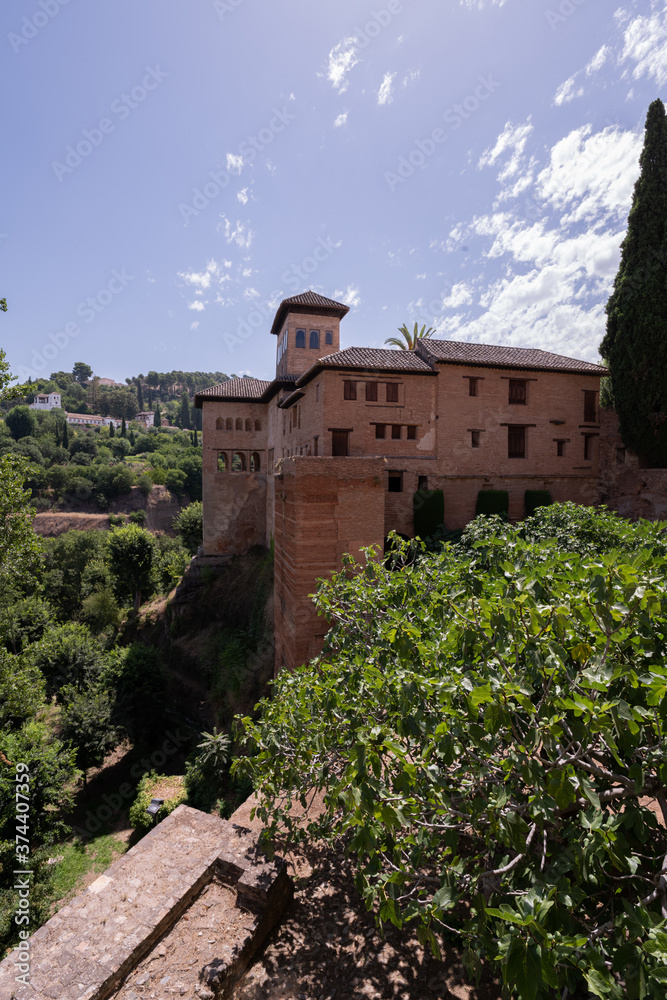 Interior and exterior of the historical building Alhambra, in Granada, Spain in a sunny day in 2020. Interior and exterior of the historical building Alhambra, in Granada, Spain in a sunny day in 2020.