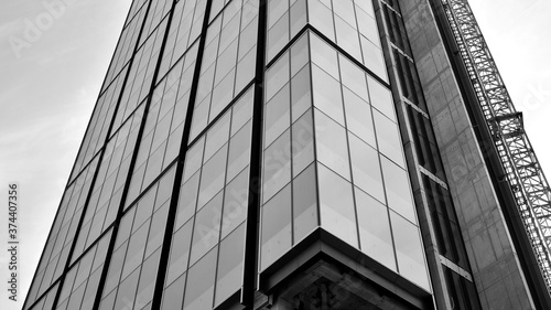 High-rise building under construction. Modern office building. Black and white.
