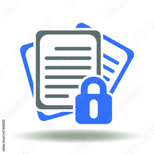 Files sheet lock icon vector. Data management system (DMS) security logo. Document privacy protected illustration.
