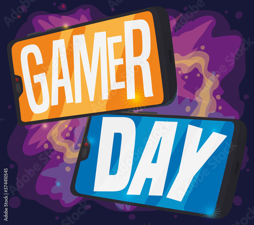 Mobile Phones ready to Play Video Games this Gamer Day, Vector Illustration photo