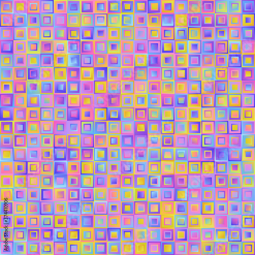 Geometrical Universal Abstract Pastel Gradient Seamless Pattern of Squares of Blue, Lilac, Pink, Violet, Yellow Colors.