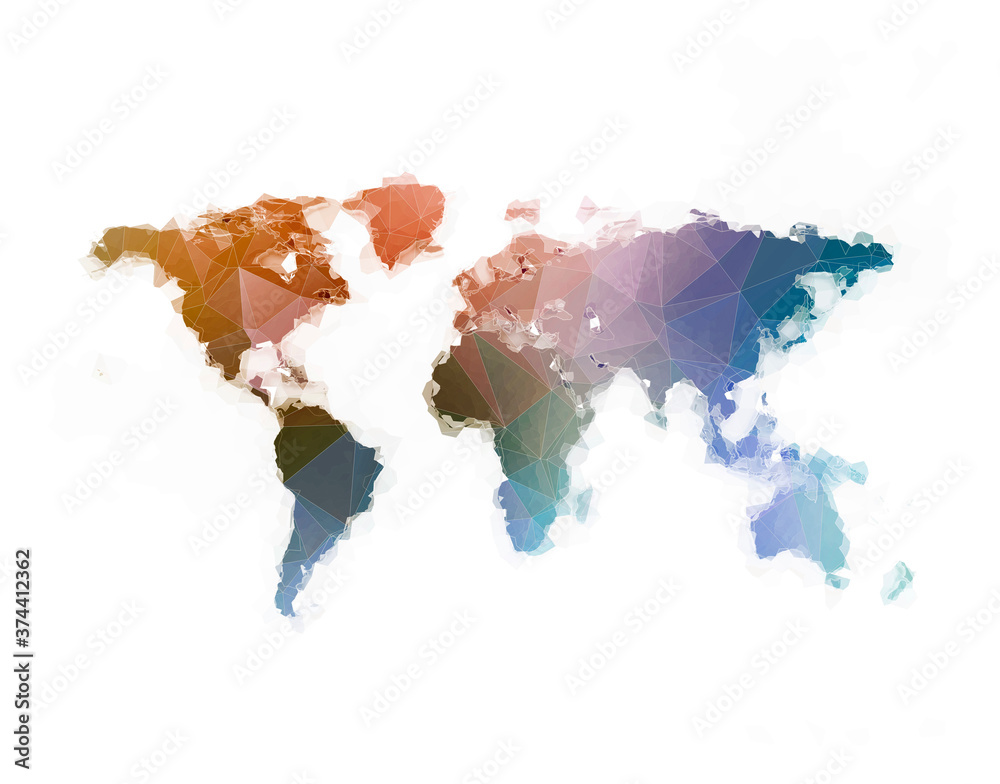 World map 3d polygon multi color isolated on white 