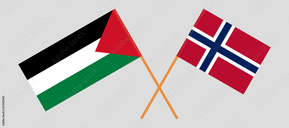 Crossed flags of Palestine and Norway