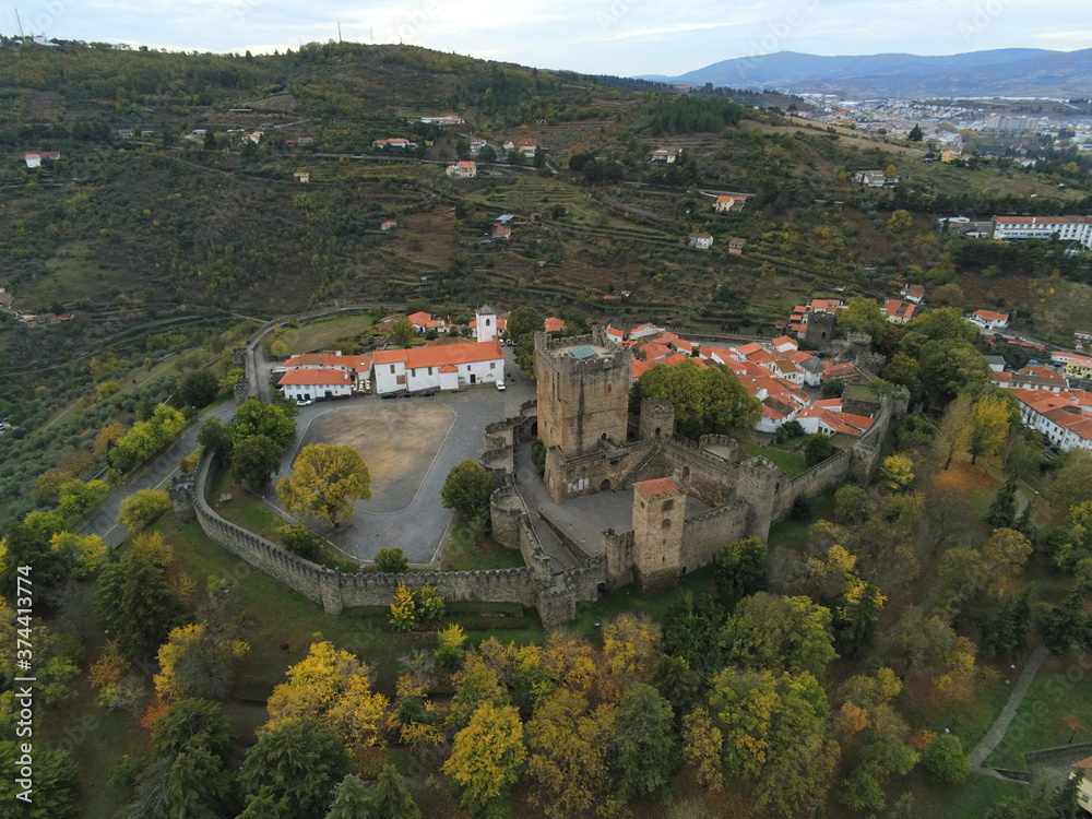 Obraz premium Bragança, historical city with castle in Portugal. Aerial Drone Photo