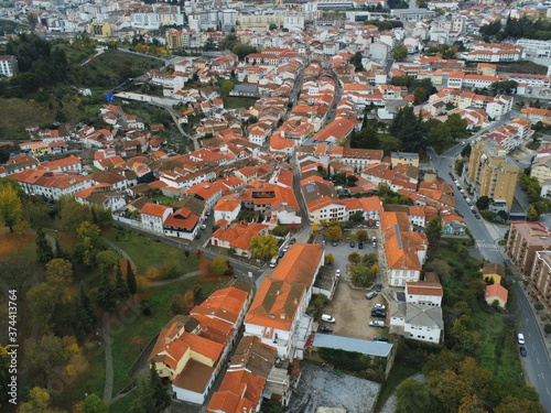 Bragança, historical city with castle in Portugal. Aerial Drone Photo
