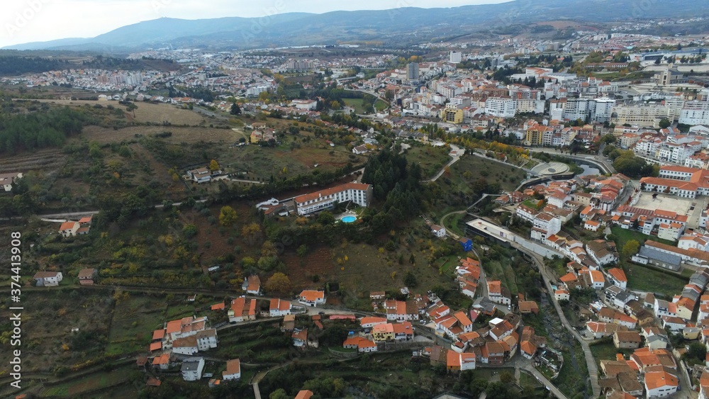 Bragança, historical  city with castle in Portugal. Aerial Drone Photo