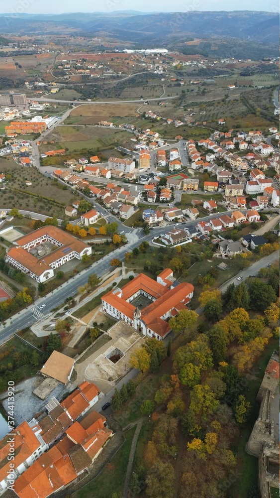 Bragança, historical  city with castle in Portugal. Aerial Drone Photo