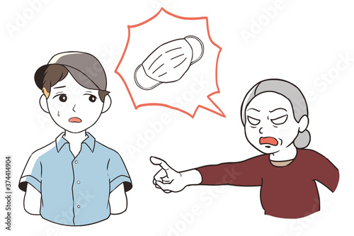 マスク警察　高齢女性　ギャグ調