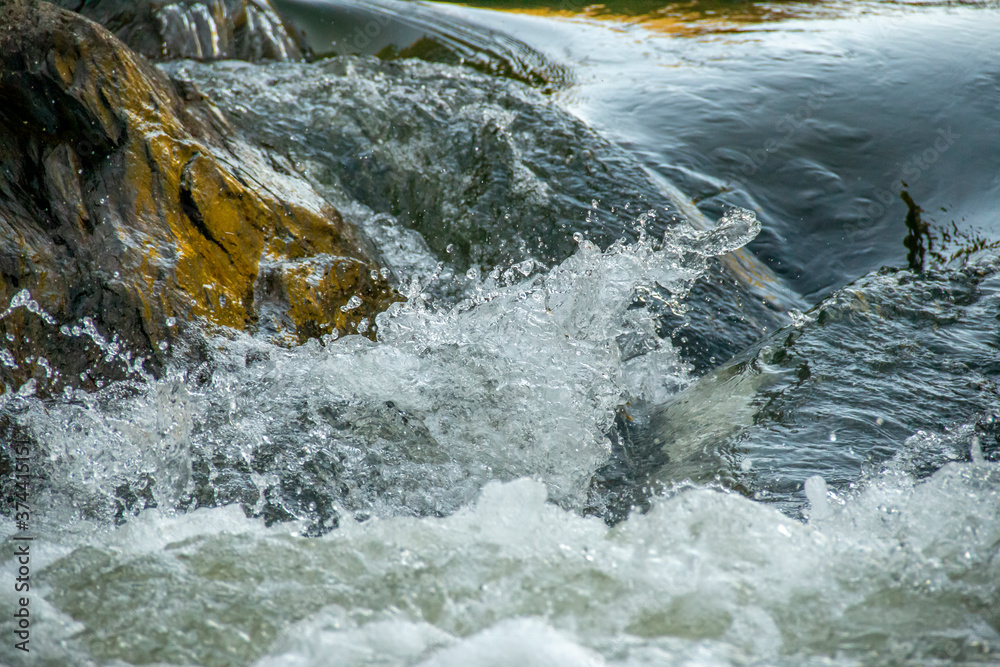 Rushing blue water through a river