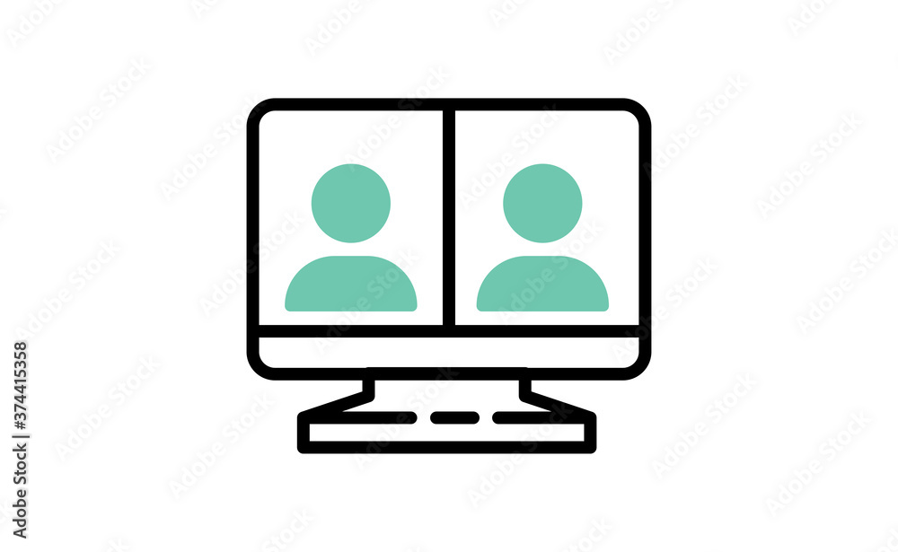 Video conference icon. People on computer screen. Home office in quarantine times. Internet virtual teaching media. Digital communication Video conference icon. People on computer screen. Home office in quarantine times. Internet virtual teaching media. Digital communication