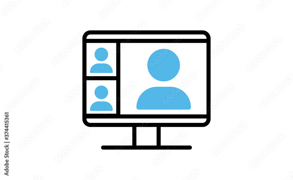 Video conference icon. People on computer screen. Home office in quarantine times. Internet virtual teaching media. Digital communication Video conference icon. People on computer screen. Home office in quarantine times. Internet virtual teaching media. Digital communication