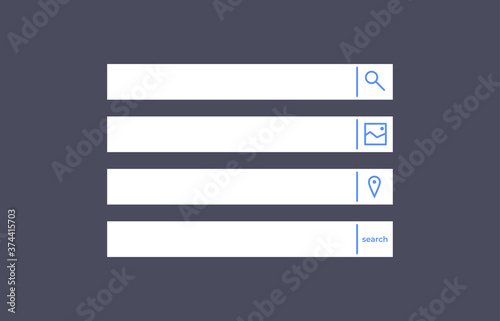 Set of search bars, flat web design elements . Search bar isolated on dark background