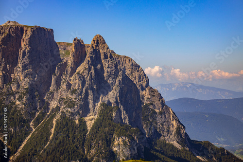 View of the Dolomites near Ortesei St Ulrich, South Tyrol, Italy photo