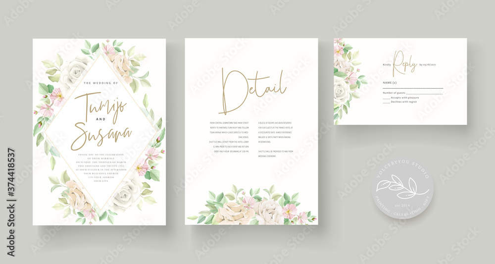 beautiful floral wedding invitation card set