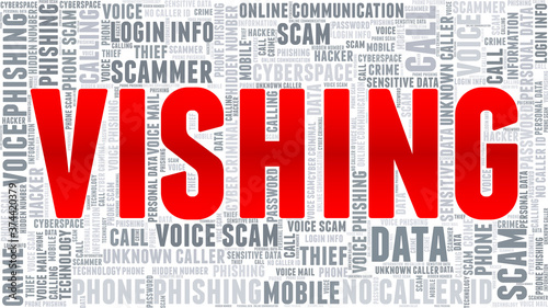 Vishing - Voice Phishing vector illustration word cloud isolated on a white background.
