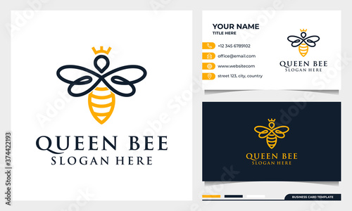 Bee honey creative icon symbol logo, queen bee linear logotype. logo design, icon and business card template