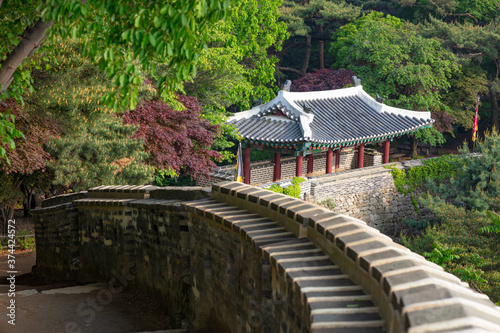 Mountain, Namhansanseong World Heritage Centre Seomun Gate, West Fortress Gate in Gyeonggi-do, South Korea photo