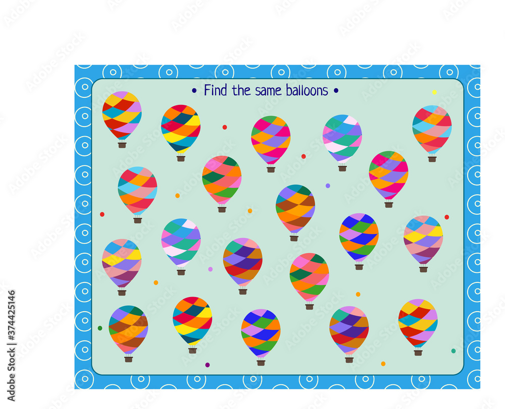 logic game for children. find and match the same balloons