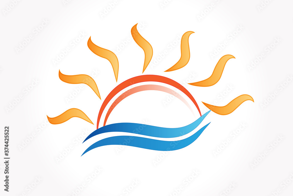 Obraz premium Logo sun waves summer beach tropical paradise vector image