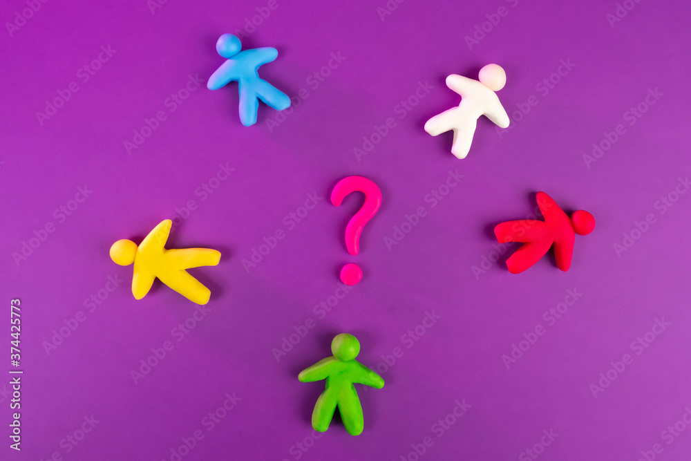 Question mark with colored men. Figures of people are laid out circle. Concept - personnel issue. Choosing best candidate for vacancy. Selection of candidates for company. Solution of personnel issue Question mark with colored men. Figures of people are laid out circle. Concept - personnel issue. Choosing best candidate for vacancy. Selection of candidates for company. Solution of personnel issue