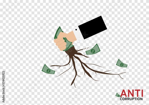anti corruption campaign idea by hand pull up the cash to cheat elimination isolated on transparency background