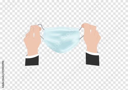 hands prepare to wear medical mask for protection Covid19 vector isolated on transparency background