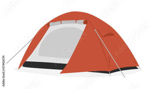 キャンプで使う赤いテントのイラスト。