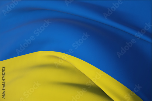 Waving flags of the world - flag of Ukraine. Closeup view  3D illustration.