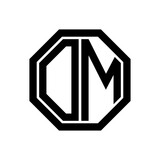 OM initial monogram logo, octagon shape, black color