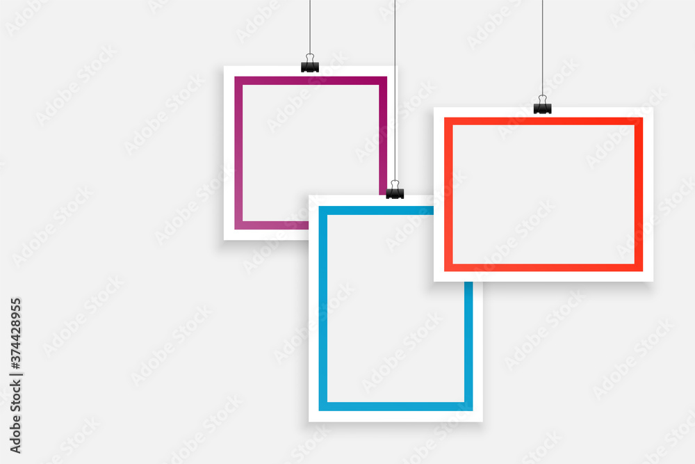 stylish three blank photo frames background design