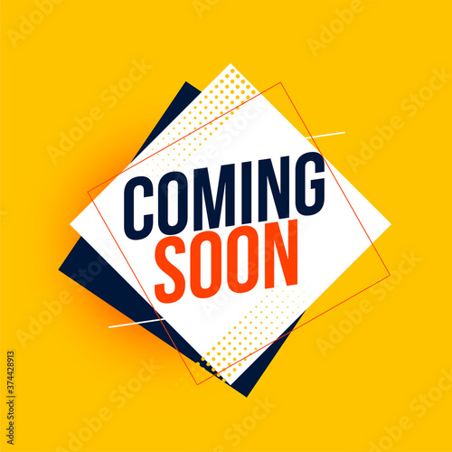 coming soon yellow background in geometric style