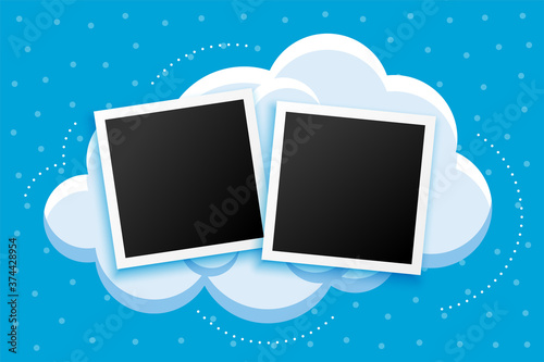 cartoon style photoframes and clouds background design