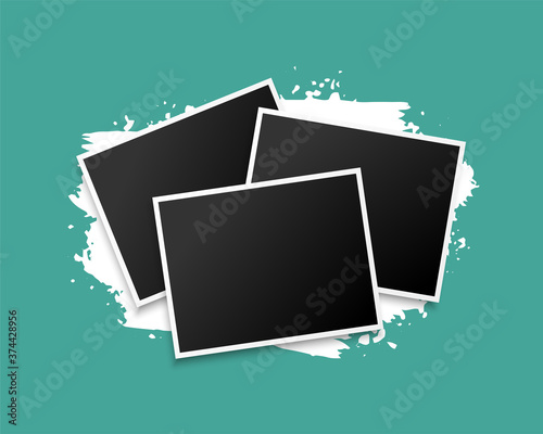three stacked photo frames on grunge background design