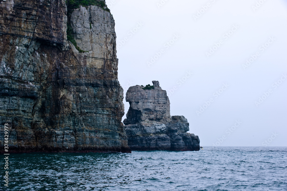 The beautiful sea shore coast.cliff rock and wave.