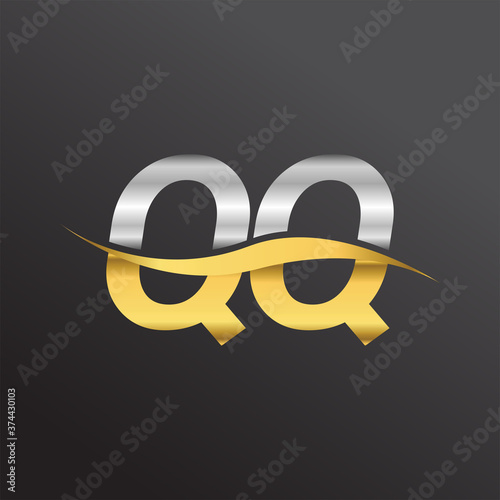 initial letter logo QQ company name gold and silver color swoosh design. vector logotype for business and company identity.