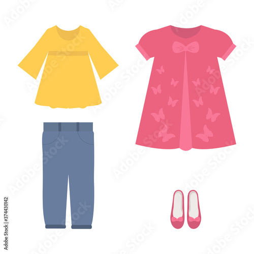 Vector illustration of a set of summer clothes for girls
